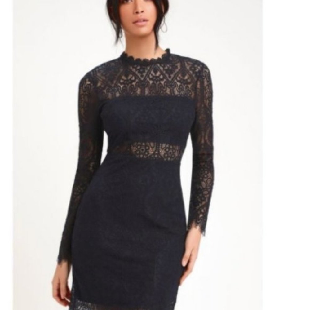 Lulu’s appetite for seduction Navy long sleeve cocktail‎ prom party dress size L